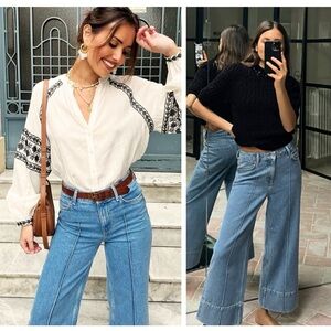 ZARA high rise cropped wide leg jeans blogger favorite